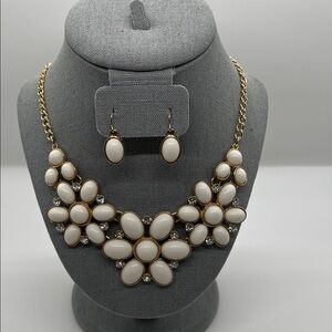 Charming Charlie Chunky White Bubble Gold-Tone Bib Necklace and Earring Set